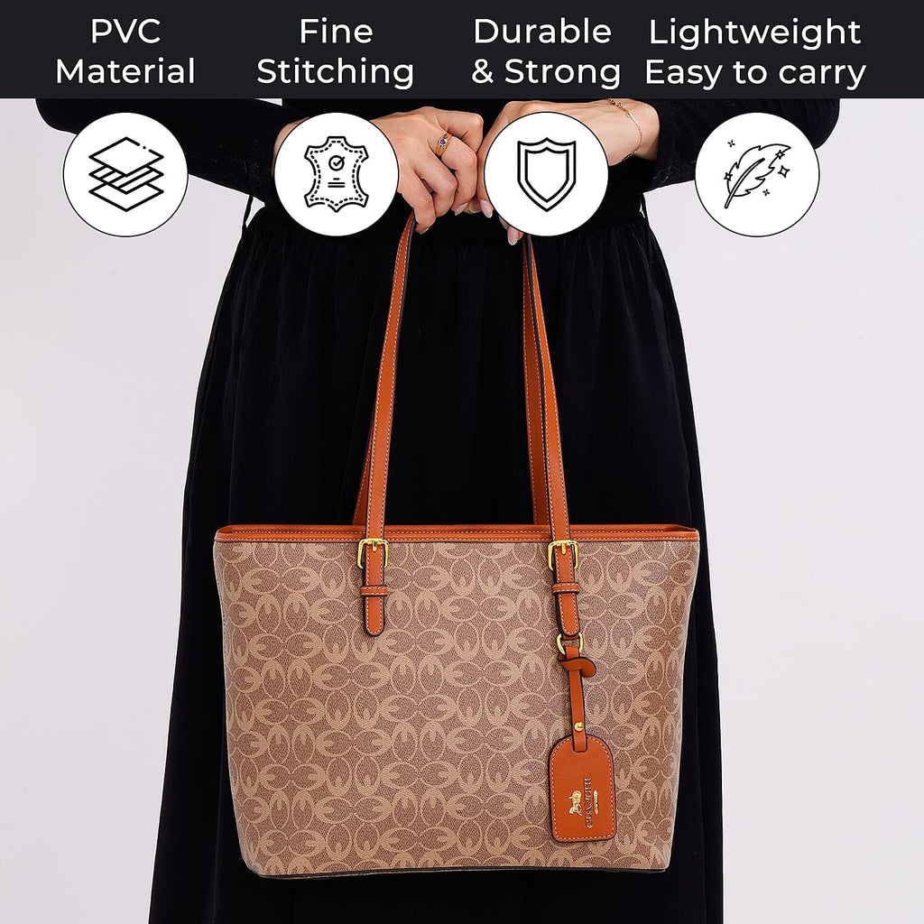 GUANCHI Tote Bag with Pouch & Handle Drop - Brown