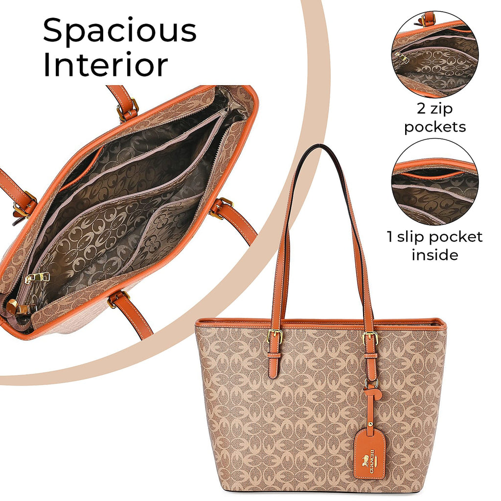 GUANCHI Tote Bag with Pouch & Handle Drop - Brown