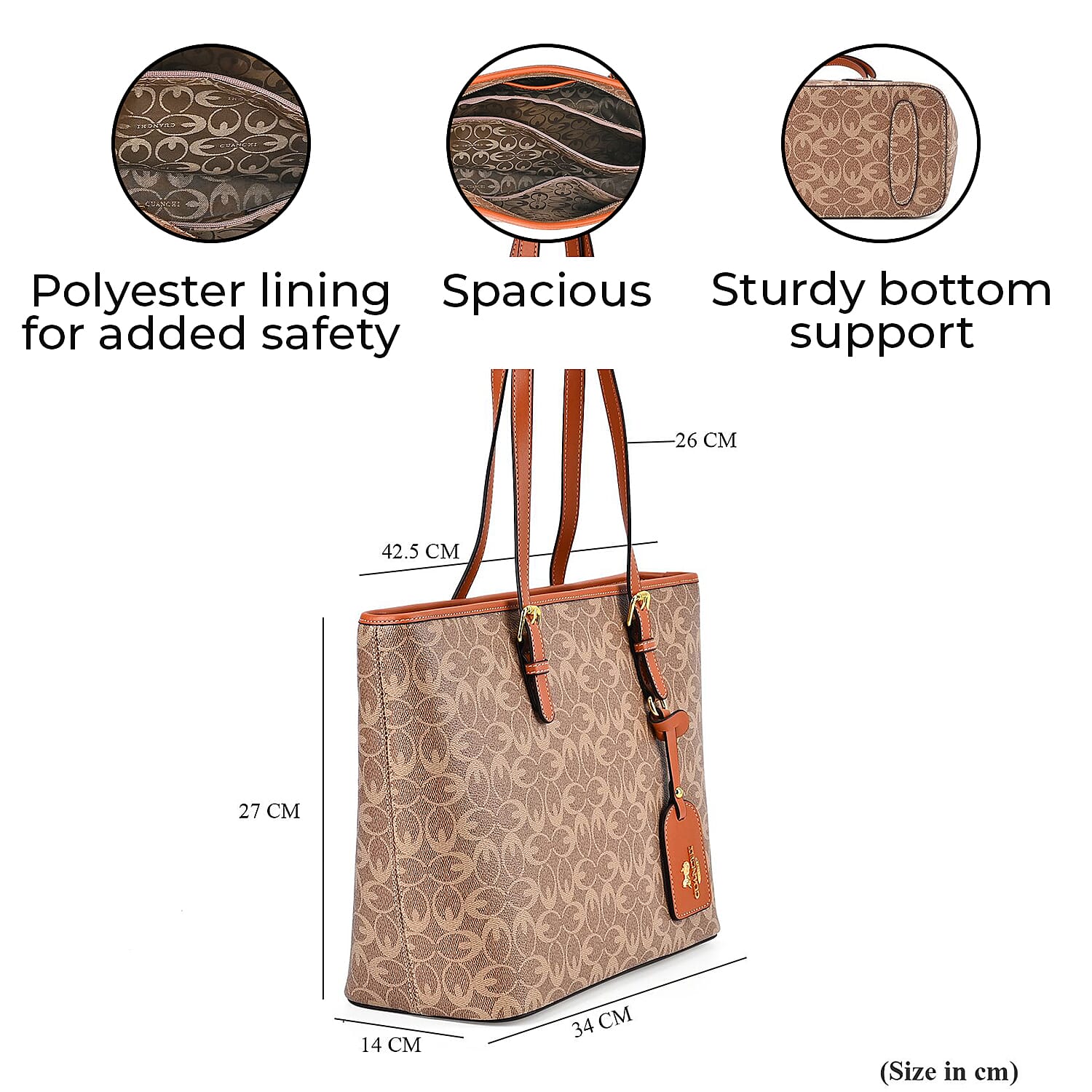 GUANCHI Tote Bag with Pouch & Handle Drop - Brown