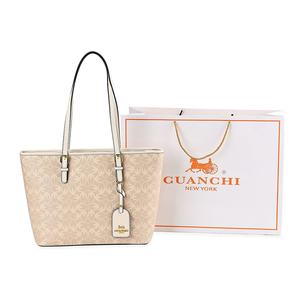 GUANCHI Tote Bag with Pouch & Handle Drop - Off White
