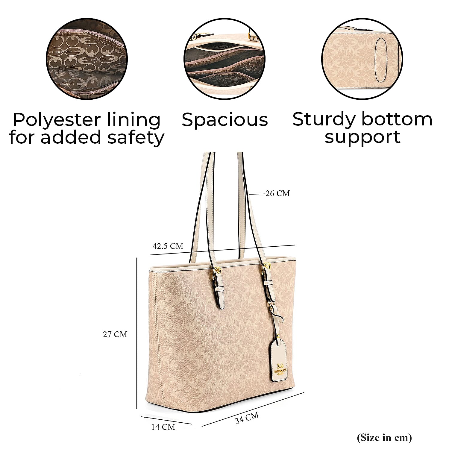 GUANCHI Tote Bag with Pouch & Handle Drop - Off White
