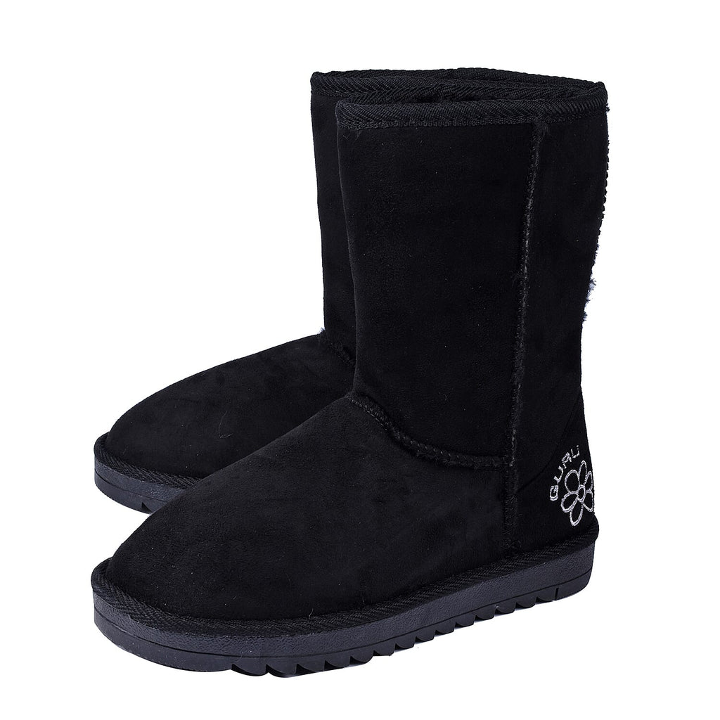 GURU Womens Winter Faux Suede Fluffy Boots (Size 3) - Black