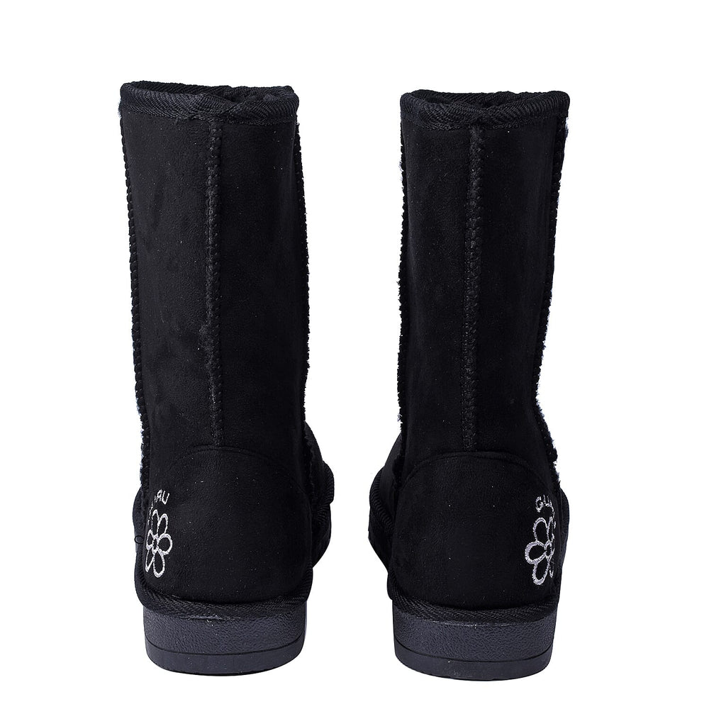 GURU Womens Winter Faux Suede Fluffy Boots (Size 3) - Black
