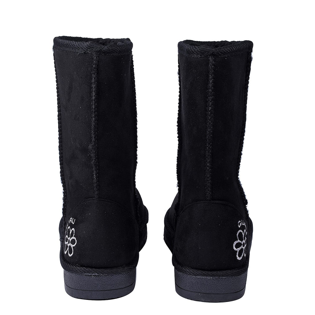 GURU Womens Winter Faux Suede Fluffy Boots (Size 3) - Black