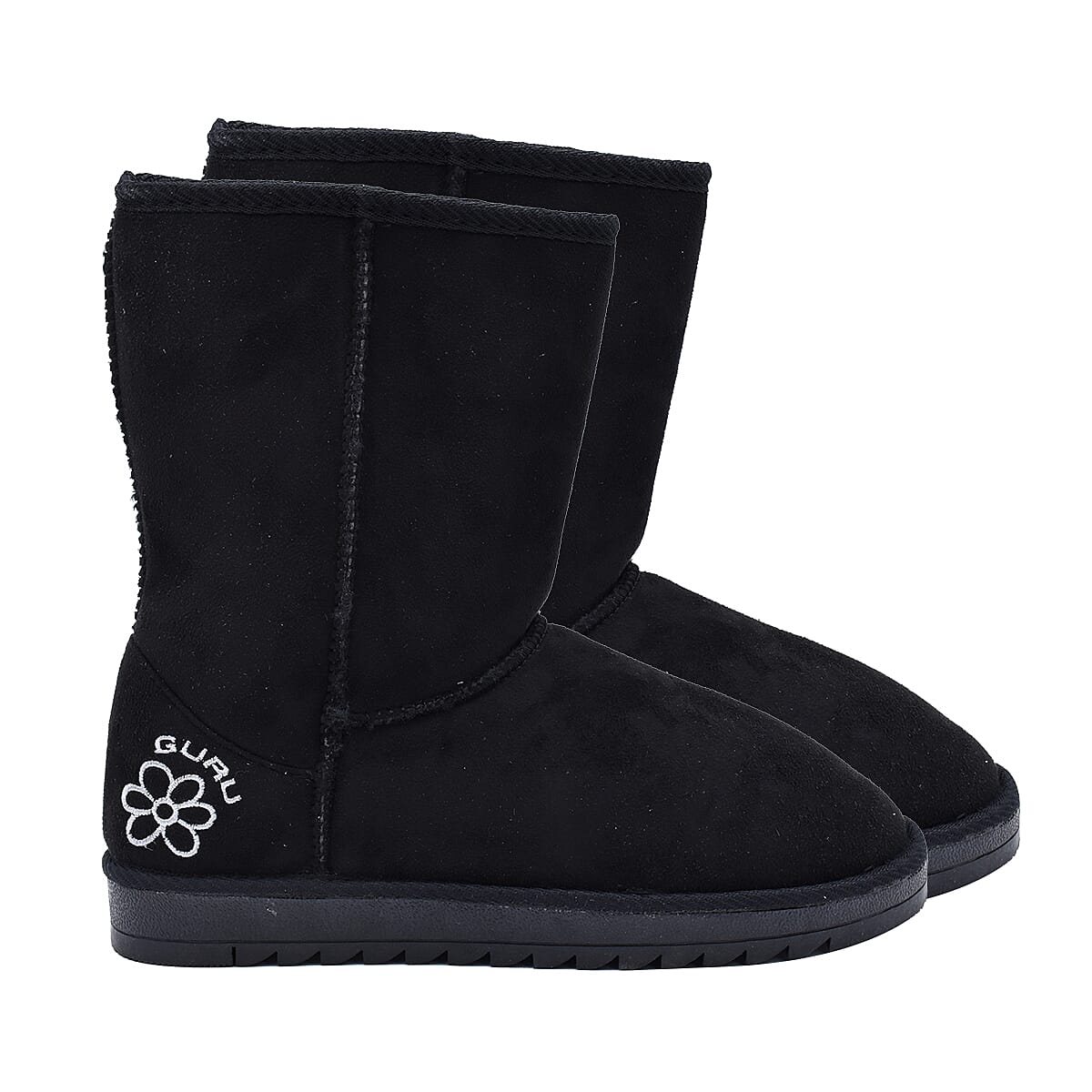 GURU Womens Winter Faux Suede Fluffy Boots (Size 4) - Black