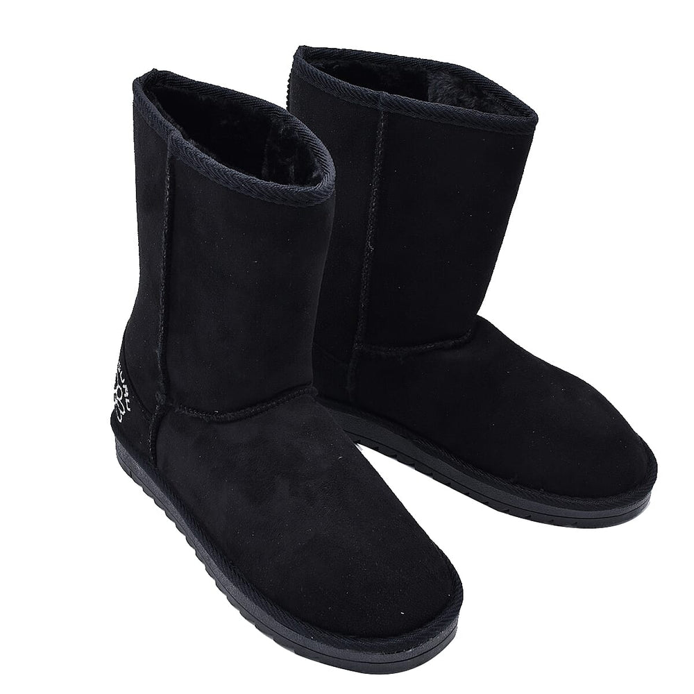 GURU Womens Winter Faux Suede Fluffy Boots (Size 4) - Black