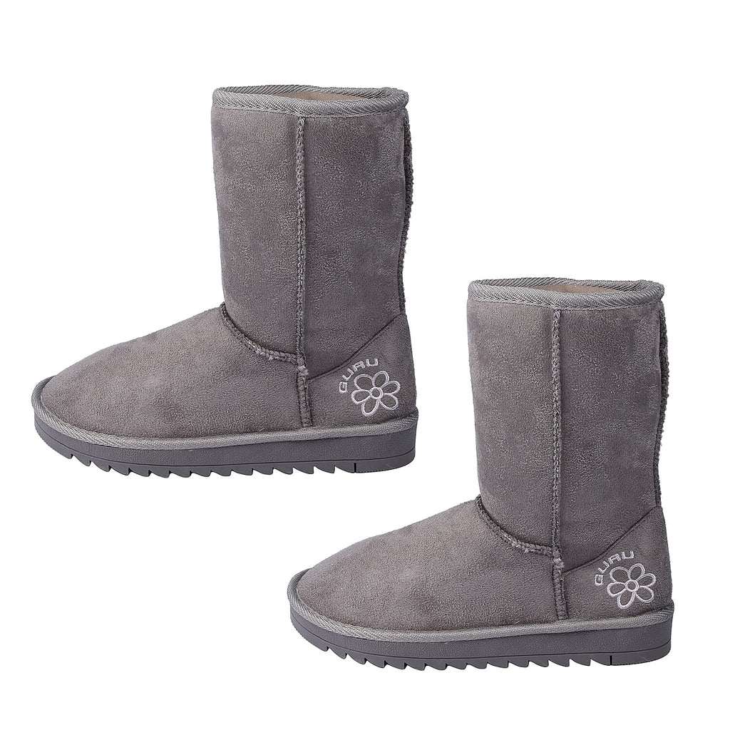 GURU Womens Winter Faux Suede Fluffy Boots (Size 7) - Grey