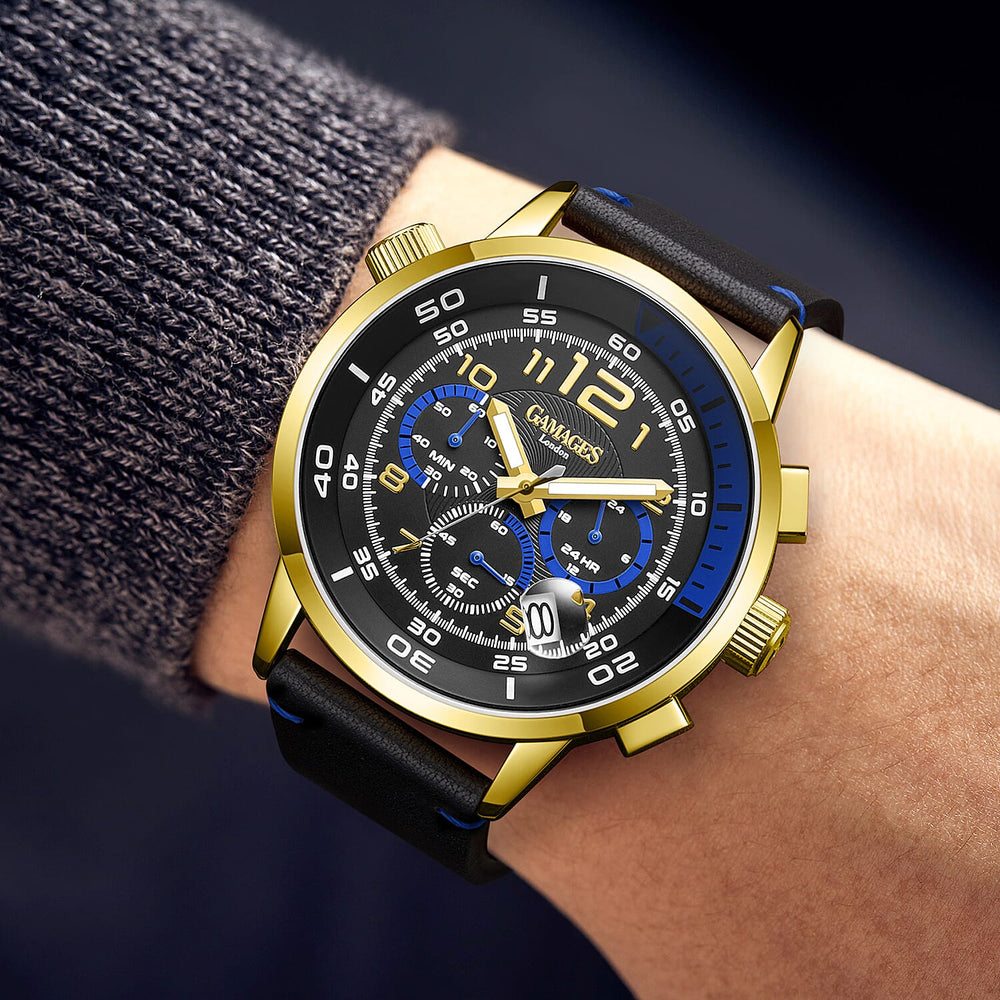 Gamages Of London Hand Assembled Indicator Mecha Quartz  Watch With Leather Strap - Blue