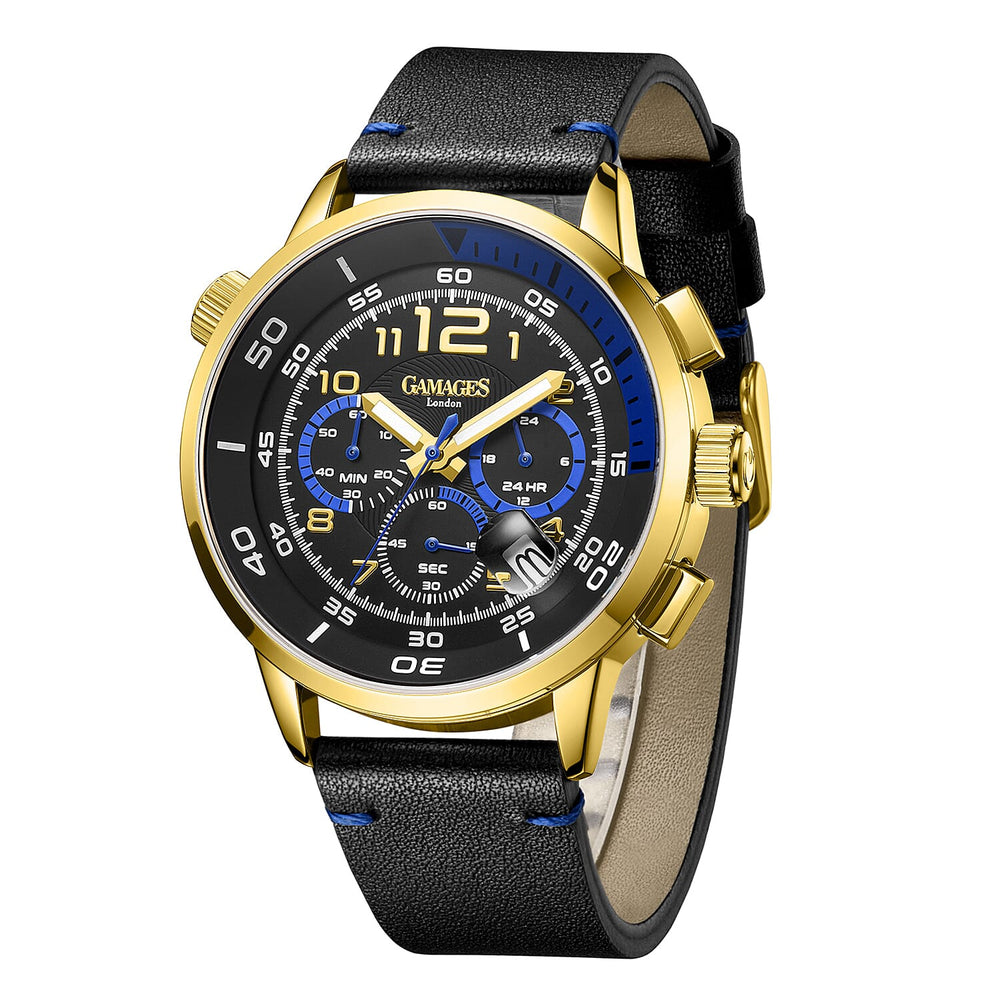 Gamages Of London Hand Assembled Indicator Mecha Quartz  Watch With Leather Strap - Blue