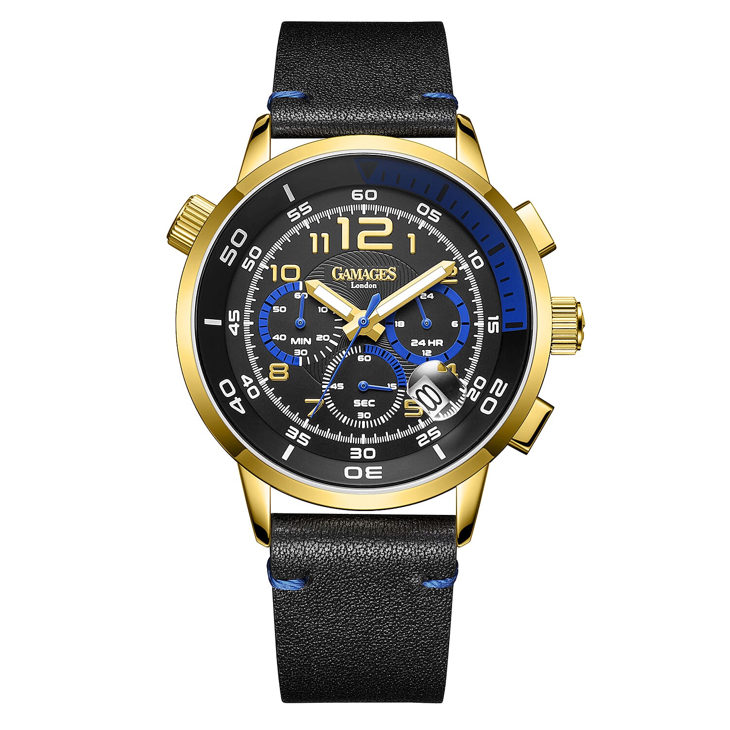 Gamages Of London Hand Assembled Indicator Mecha Quartz Watch With Leather Strap - Blue