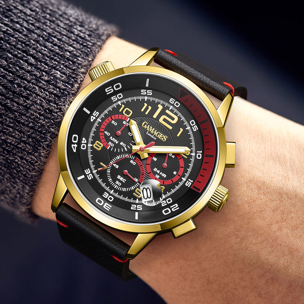 Gamages Of London Hand Assembled Indicator Mecha Quartz  Watch With Leather Strap - Black