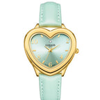 Gamages Of London Endearing Diamond Swiss Quartz Movement 3ATM Water Resistant Gold & Teal Heart Dial Womens Watch with Teal Leather Strap