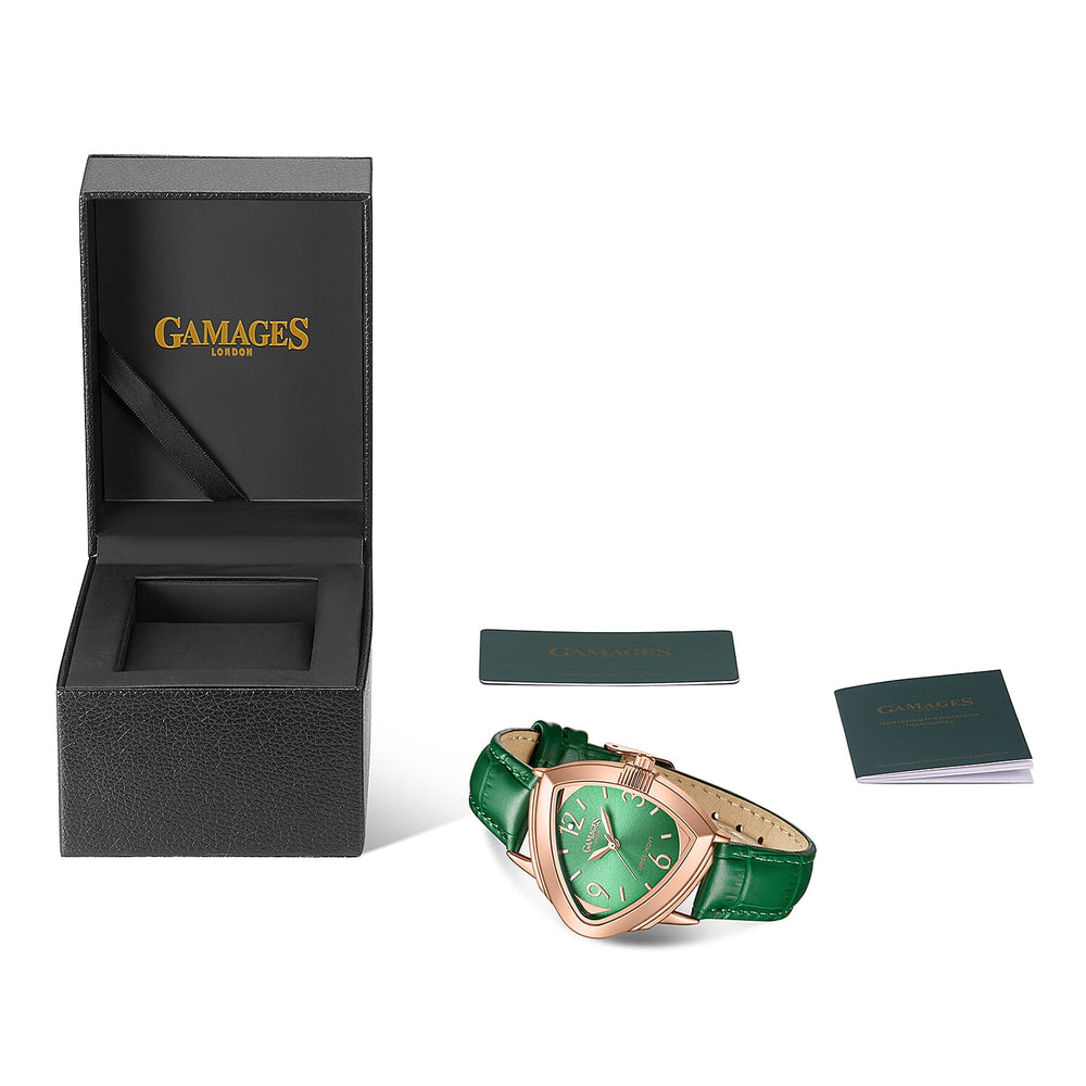 Gamages Of London Hand Assembled Quirky Swiss Quartz Diamond Watch - Green