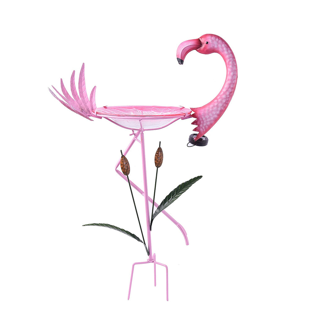 Garden Theme Flamingo Shaped Birdbath with Solar Light - Pink