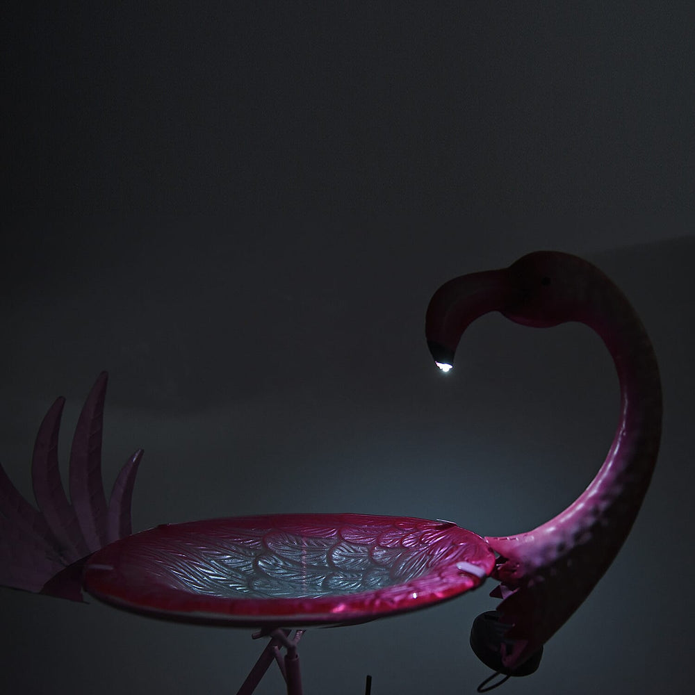 Garden Theme Flamingo Shaped Birdbath with Solar Light - Pink