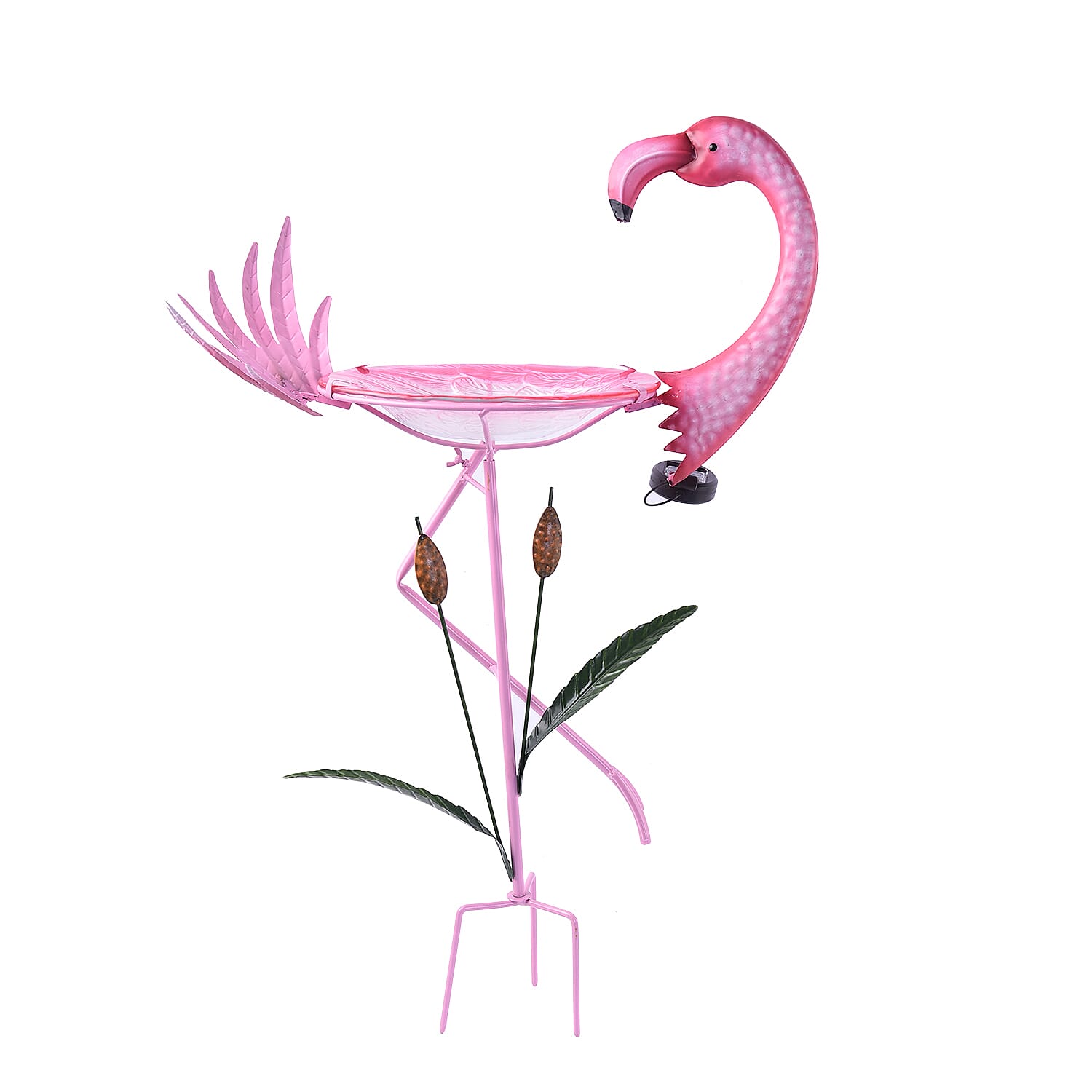 Garden Theme Flamingo Shaped Birdbath with Solar Light - Pink