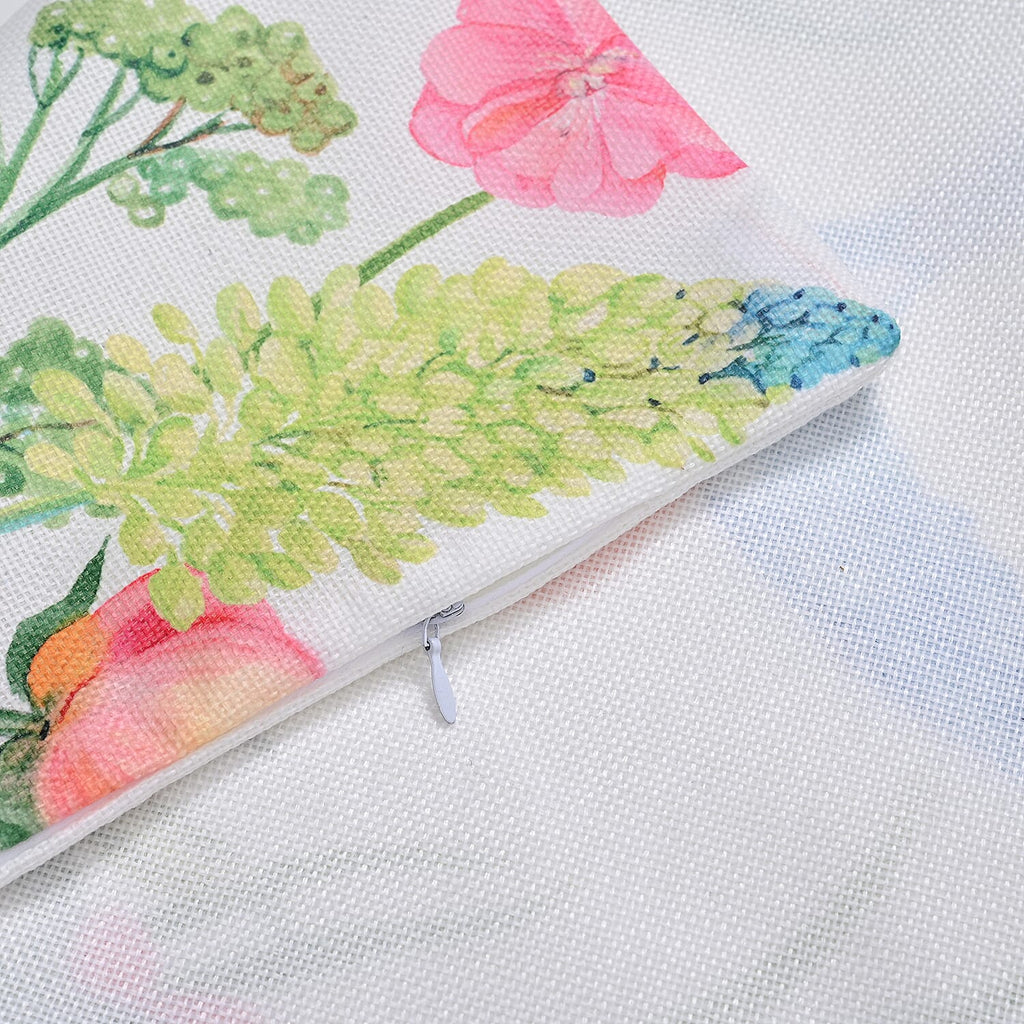 4-Piece Waterproof Outdoor Cushion Covers (Size 45x45cm) - Pink Floral - Hummingbird Print