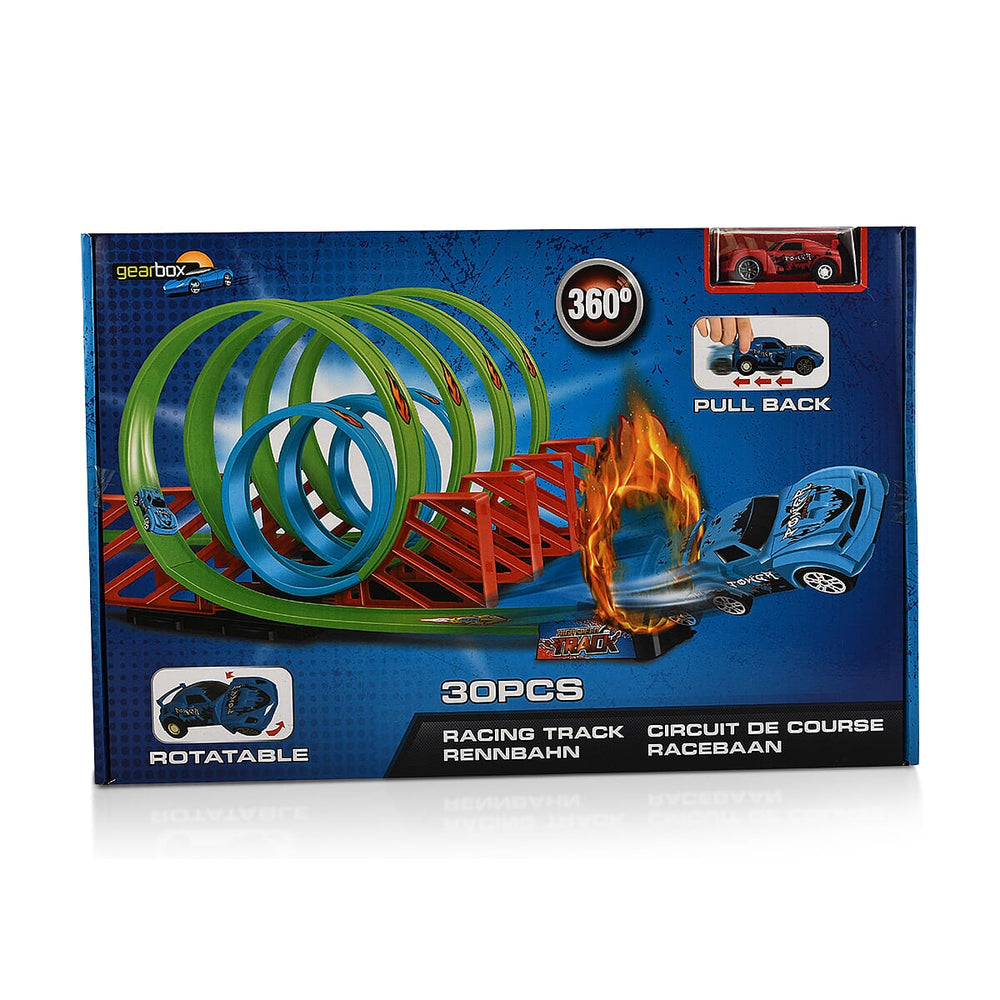 Gearbox Race Track Set with Pull-back & 360 Degree Rotation (32 Pieces) - Red