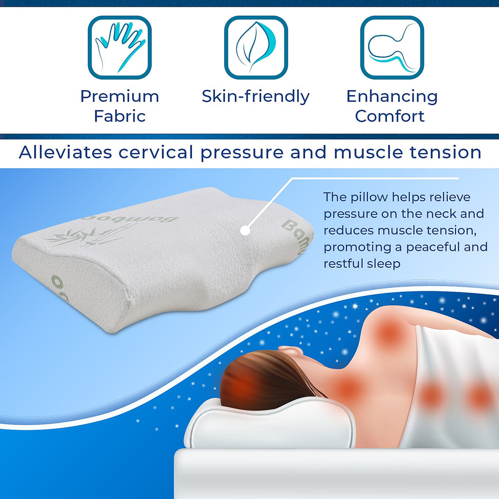 Cooling Gel Memory Foam Pillow with Bamboo Cover (Size 50x30x10 cm) - White