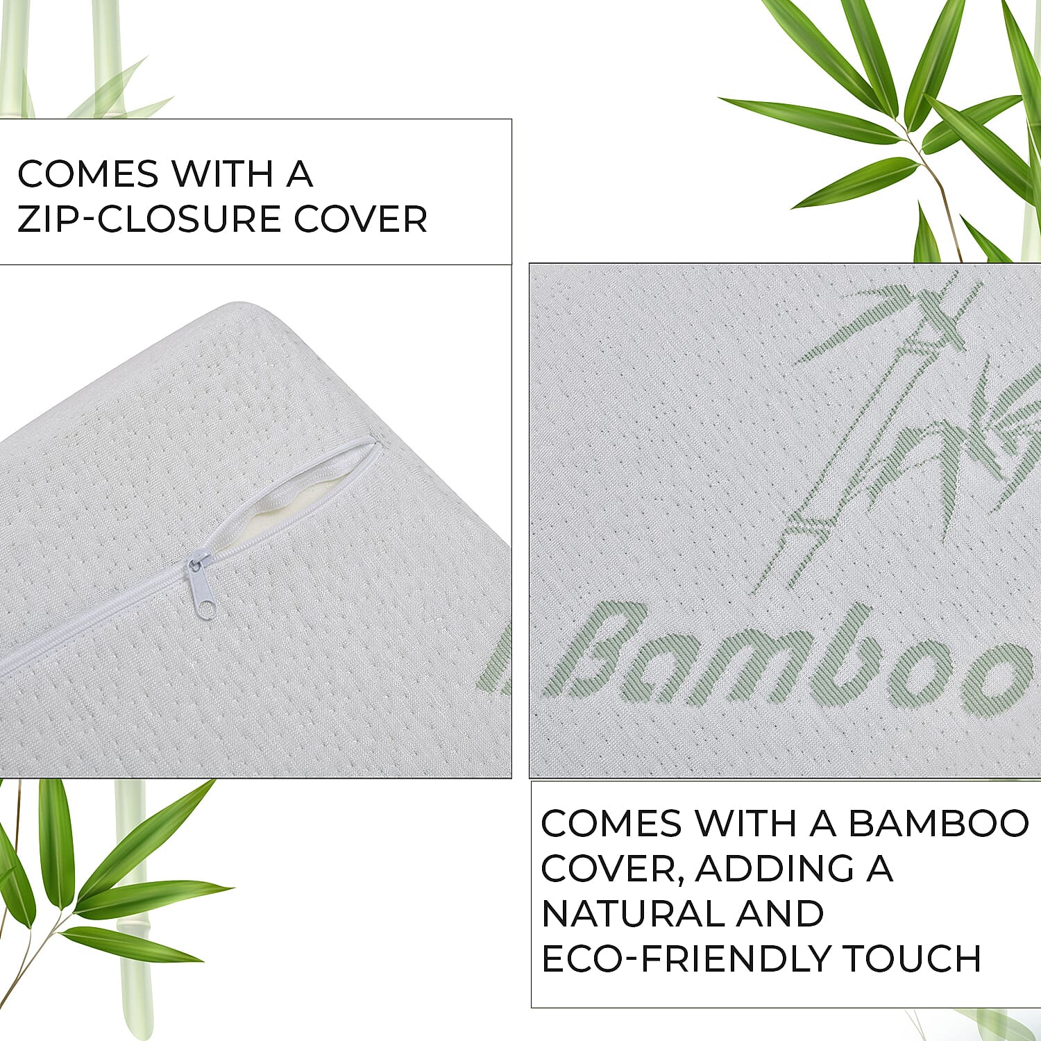 Cooling Gel Memory Foam Pillow with Bamboo Cover (Size 50x30x10 cm) - White