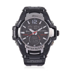 GENOA TIME V2 PC21S-Japanese & Electronic Movt. 5ATM Water Resistant Black Multifunctional Literal with LED Mens Watch with Black Strap & Stainless Steel Buckle