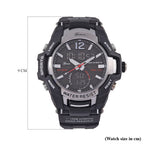 GENOA TIME V2 PC21S-Japanese & Electronic Movt. 5ATM Water Resistant Black Multifunctional Literal with LED Mens Watch with Black Strap & Stainless Steel Buckle