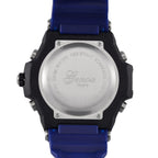 GENOA TIME V2 PC21S-Japanese & Electronic Movt. 5ATM Water Resistant Black Multifunctional Literal with LED Mens Watch with Blue Strap & Stainless Steel Buckle