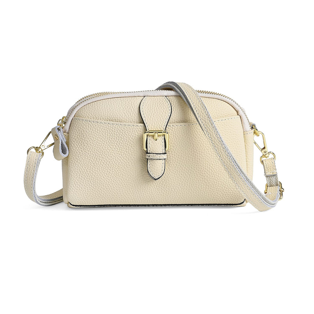 Genuine Leather Classic Crossbody Bag - Off White