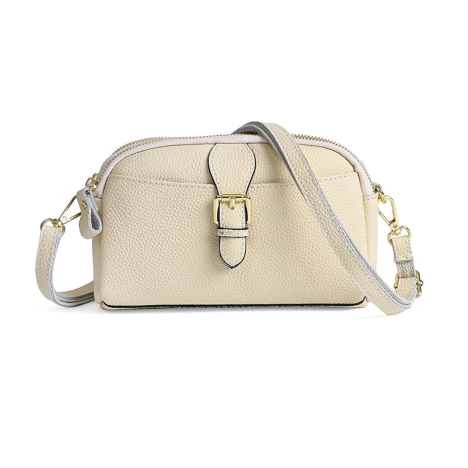 Genuine Leather Classic Crossbody Bag - Off White