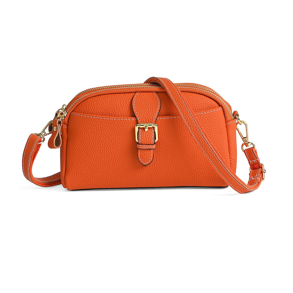 Genuine Leather Classic Crossbody Bag - Orange