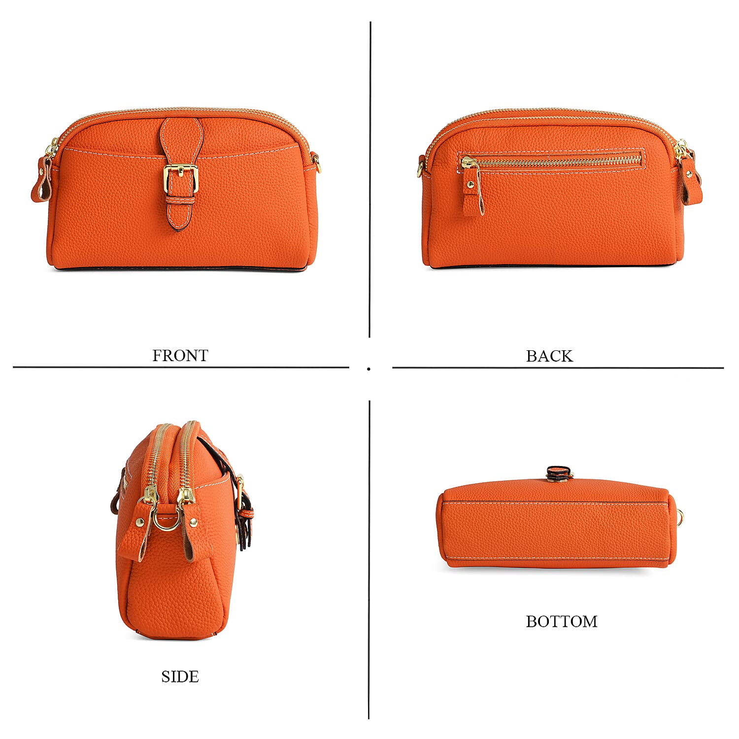 Genuine Leather Classic Crossbody Bag - Orange