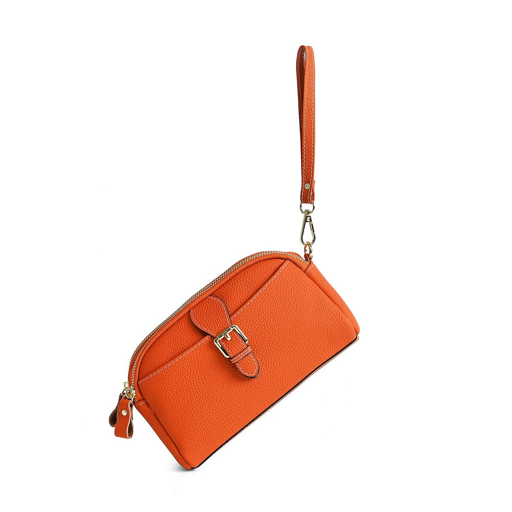 Genuine Leather Classic Crossbody Bag - Orange