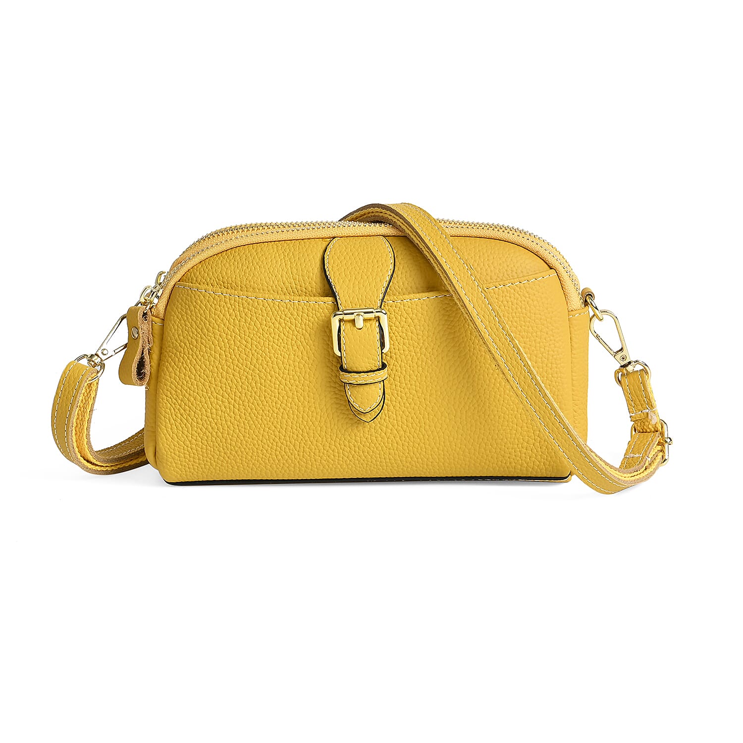 Genuine Leather Classic Crossbody Bag - Yellow