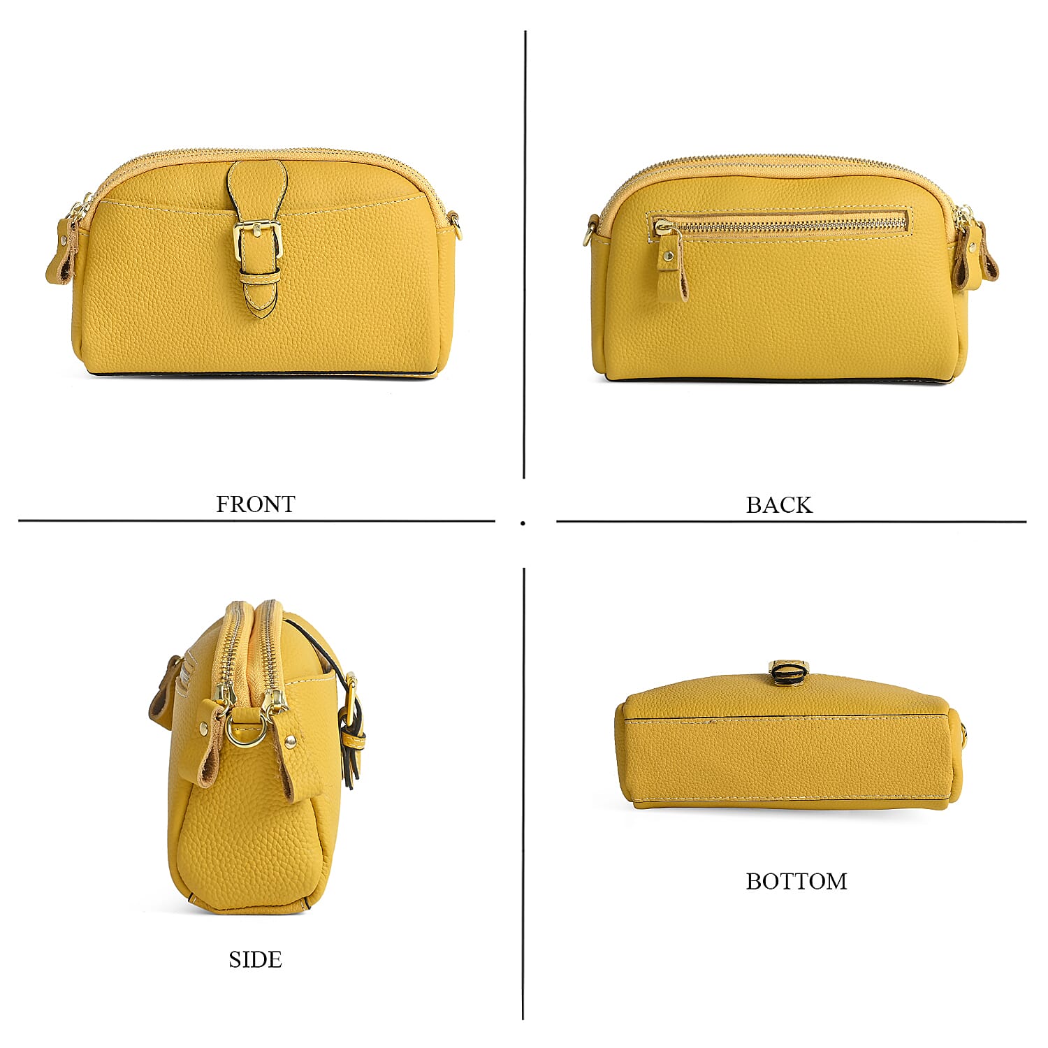 Genuine Leather Classic Crossbody Bag - Yellow