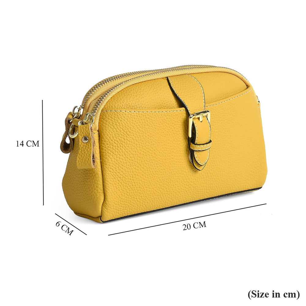 Genuine Leather Classic Crossbody Bag - Yellow