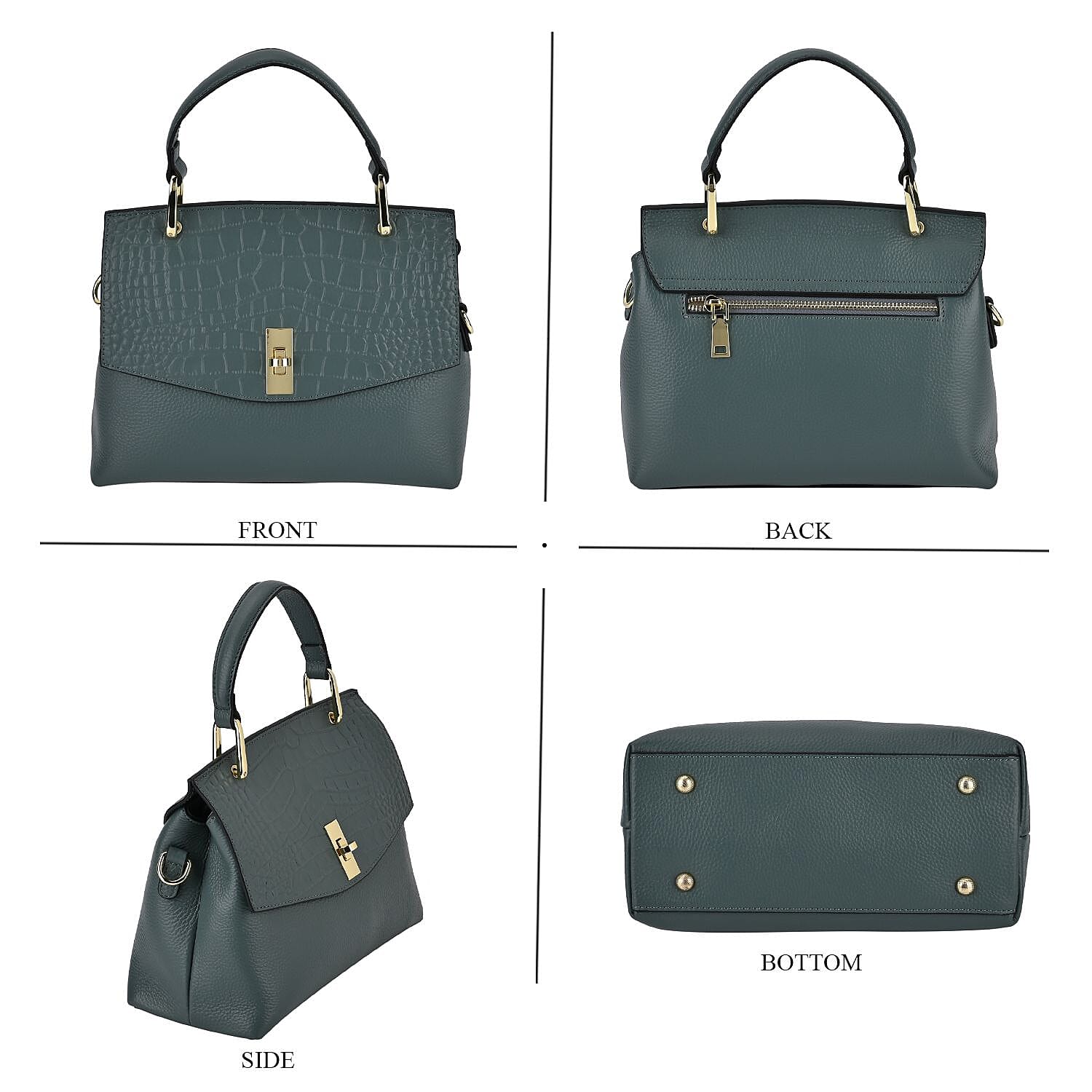 100% Genuine Leather Chic Crocodile Embossed Crossbody Bag with Handle Drop - 2 Adjustable Strap - Blue
