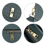 100% Genuine Leather Chic Crocodile Embossed Crossbody Bag with Handle Drop - 2 Adjustable Strap - Blue