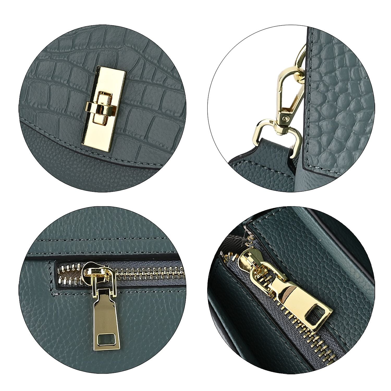 100% Genuine Leather Chic Crocodile Embossed Crossbody Bag with Handle Drop - 2 Adjustable Strap - Blue