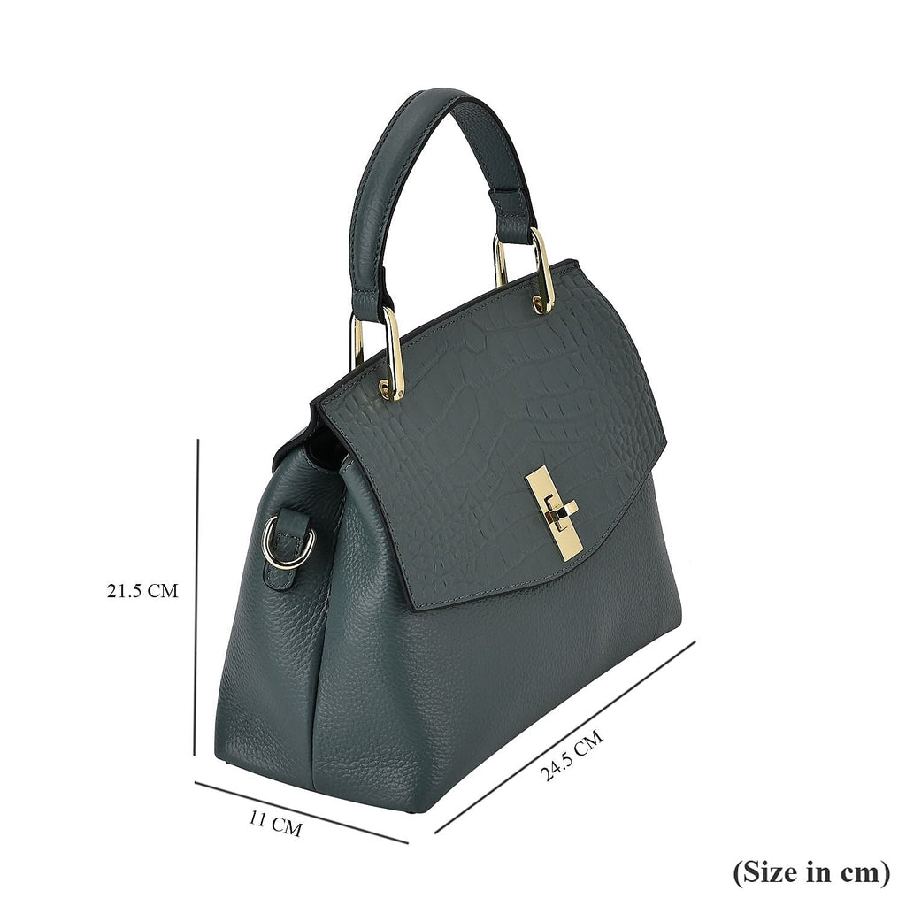 100% Genuine Leather Chic Crocodile Embossed Crossbody Bag with Handle Drop - 2 Adjustable Strap - Blue