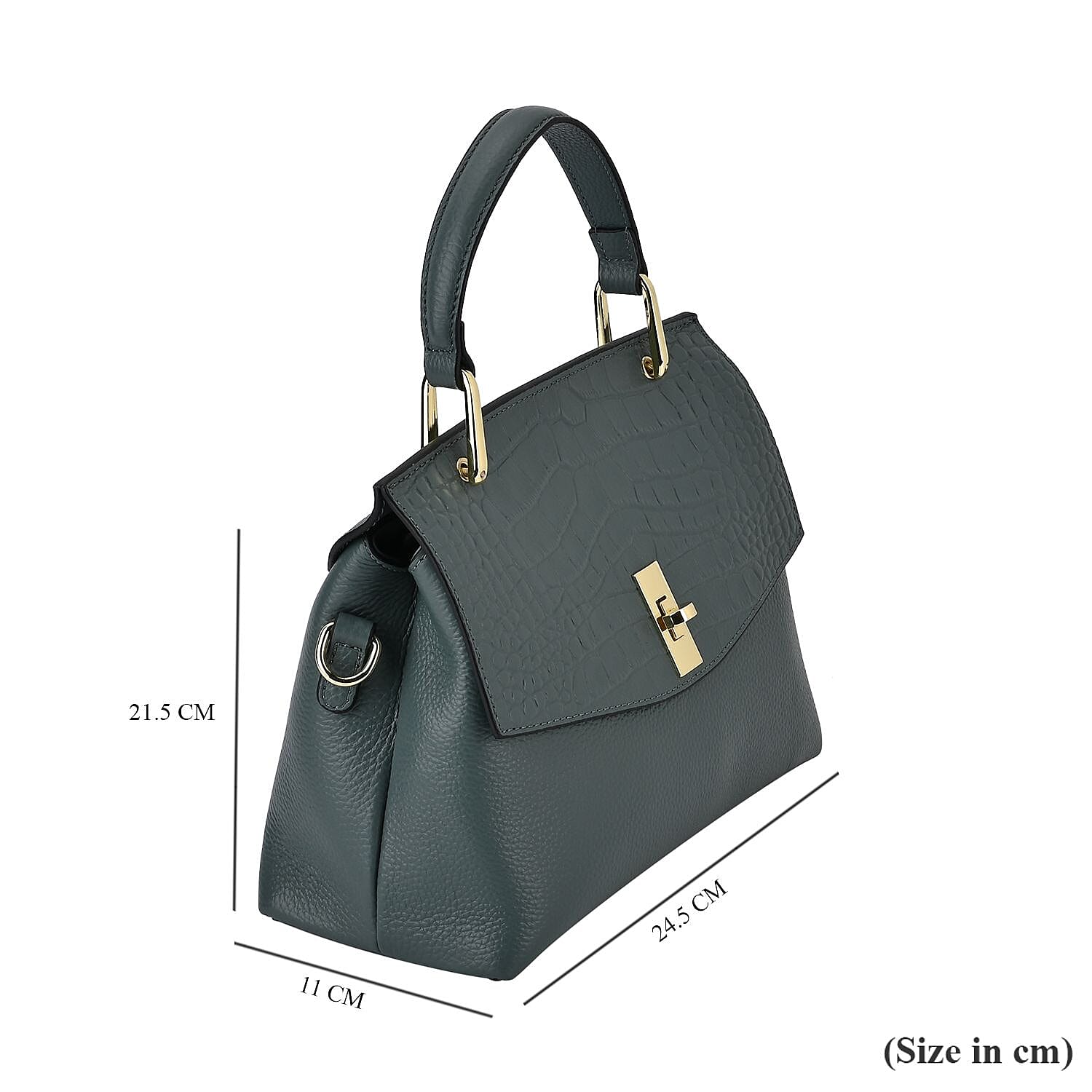 100% Genuine Leather Chic Crocodile Embossed Crossbody Bag with Handle Drop - 2 Adjustable Strap - Blue