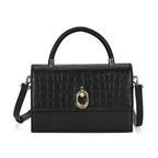 Designer Closeout - Genuine Leather Croc Embossed Crossbody Bag - Black