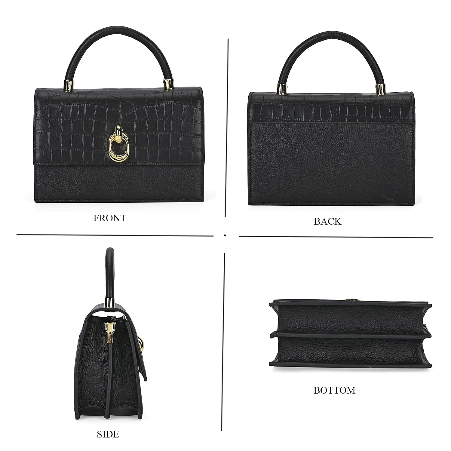 Designer Closeout - Genuine Leather Croc Embossed Crossbody Bag - Black