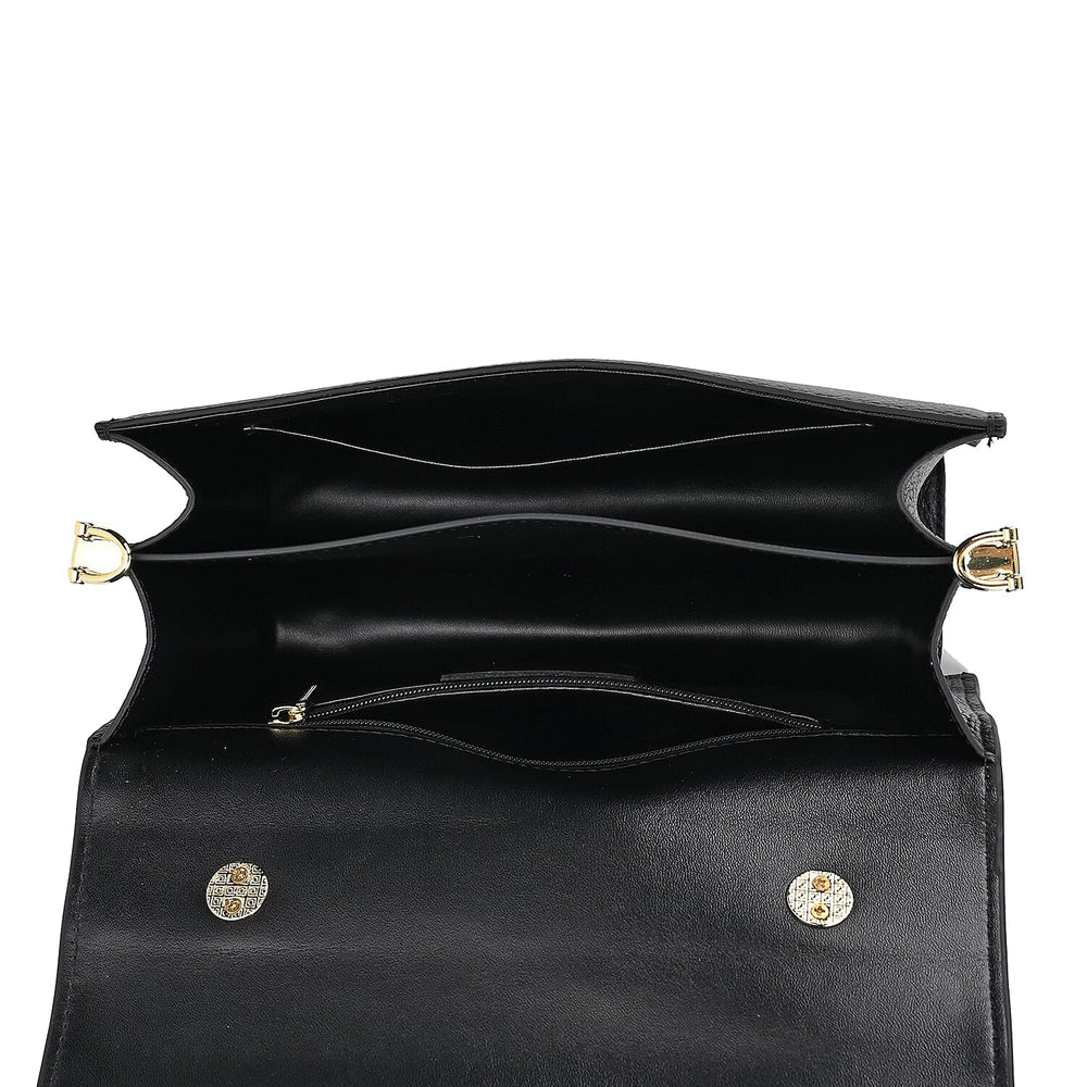 Designer Closeout - Genuine Leather Croc Embossed Crossbody Bag - Black