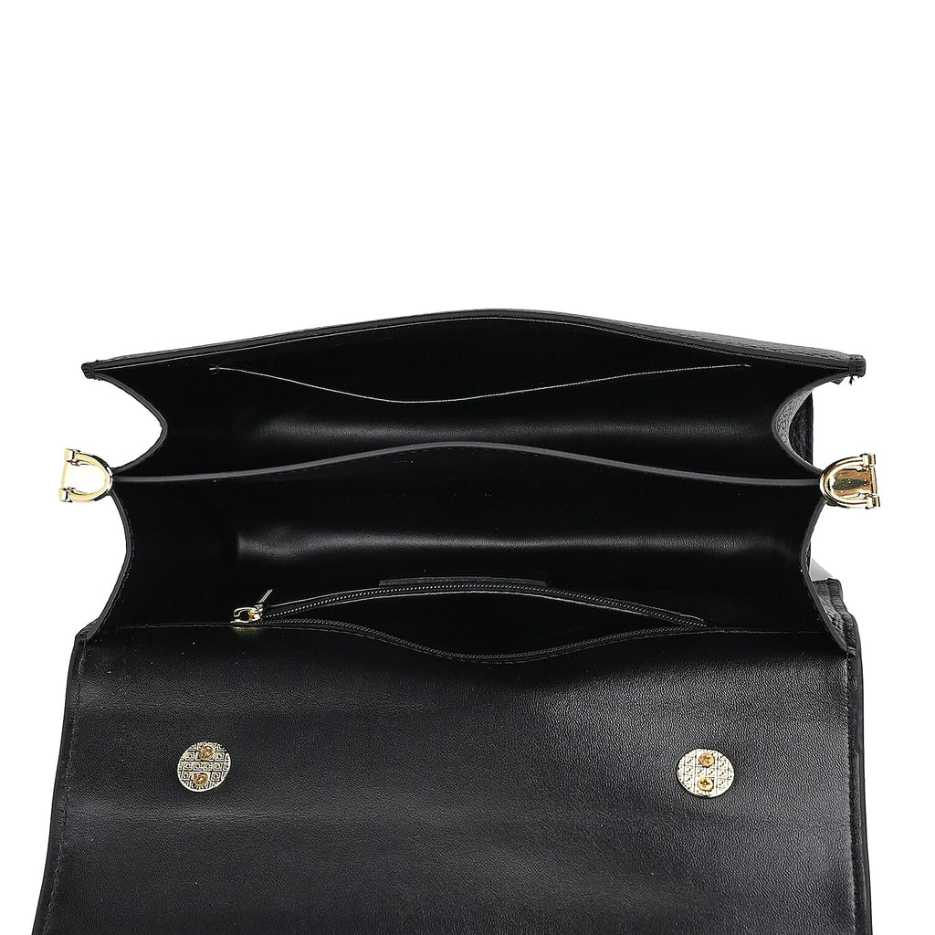 Designer Closeout - Genuine Leather Croc Embossed Crossbody Bag - Black