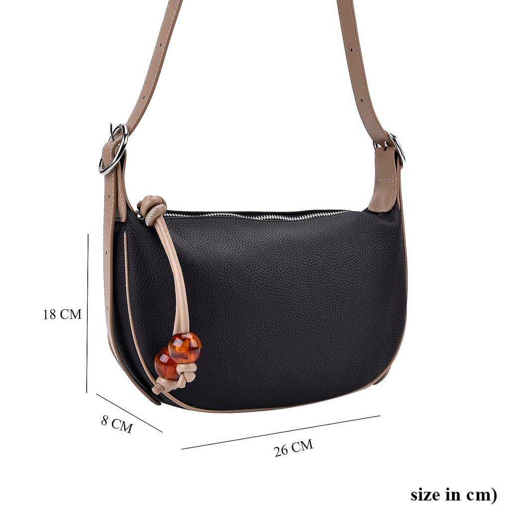 Genuine Leather Crossbody Bag - Black