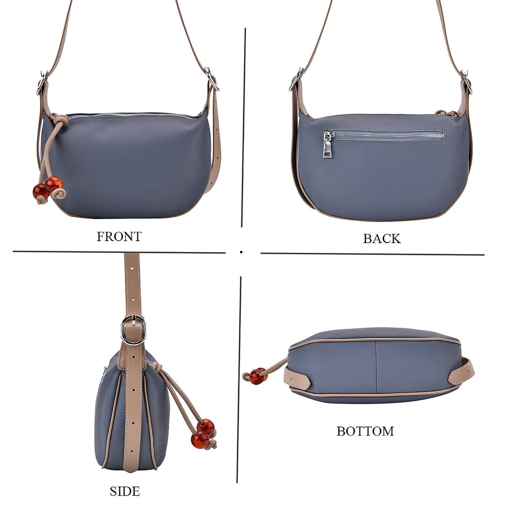 Genuine Leather Crossbody Bag - Denim
