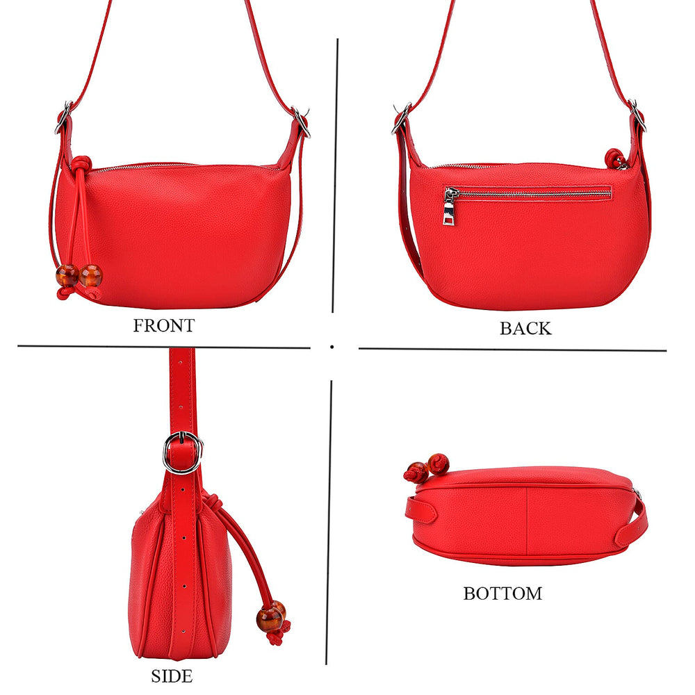 Genuine Leather Crossbody Bag - Red