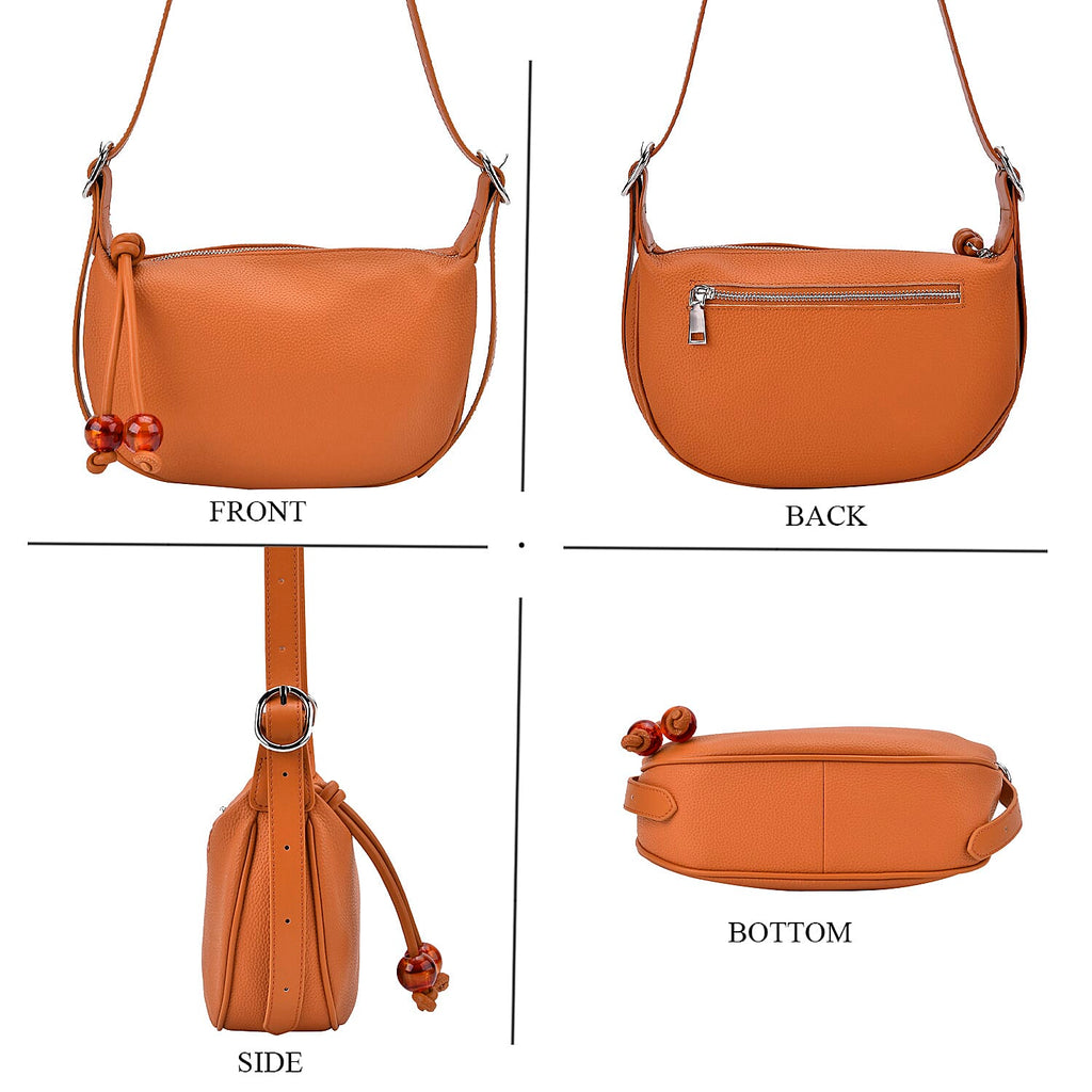 Genuine Leather Crossbody Bag - Tan