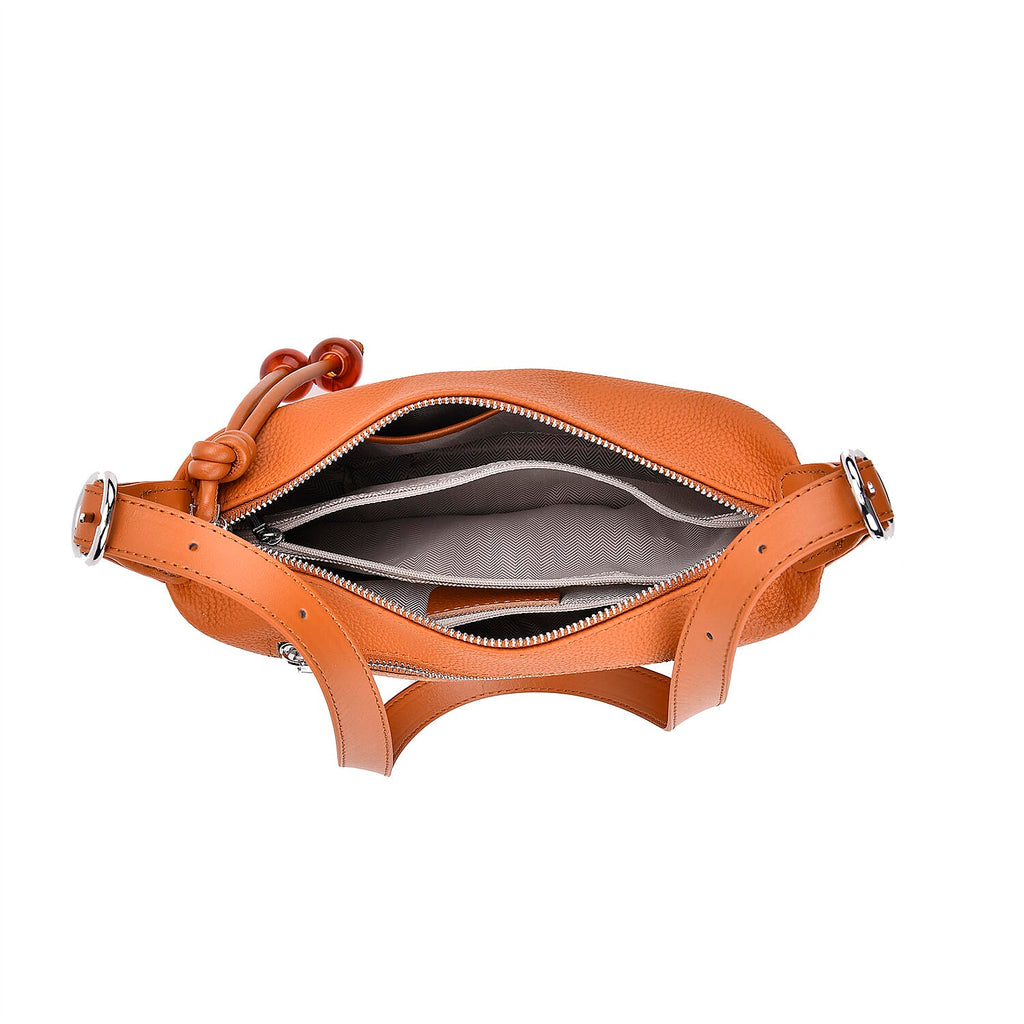Genuine Leather Crossbody Bag - Tan