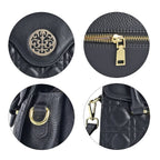 Genuine Leather Crossbody Bag with 2 Exterior Zipped Pockets - Shoulder Strap - Black